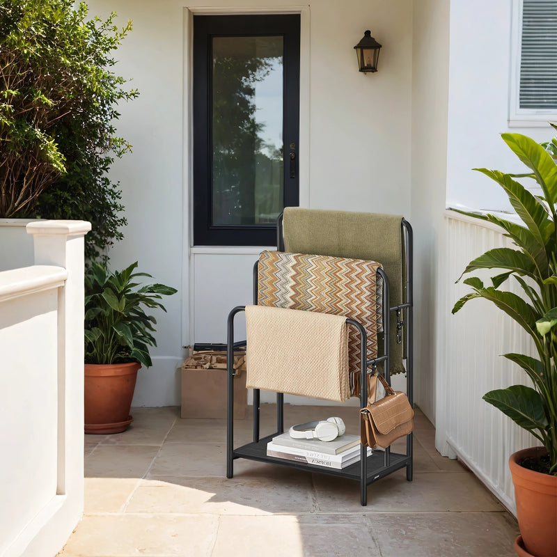 Freestanding Towel Rack with 3 Tiers and Storage Shelf for Bathroom or Bedroom by Songmics