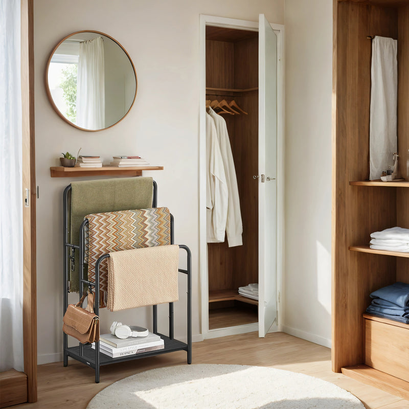 Freestanding Towel Rack with 3 Tiers and Storage Shelf for Bathroom or Bedroom by Songmics