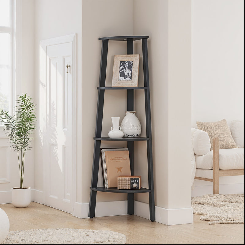 4 Tier Corner Bookshelf with Steel Frame for Living Room or Office Storage by Vasagle
