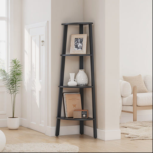 4 Tier Corner Bookshelf with Steel Frame for Living Room or Office Storage by Vasagle