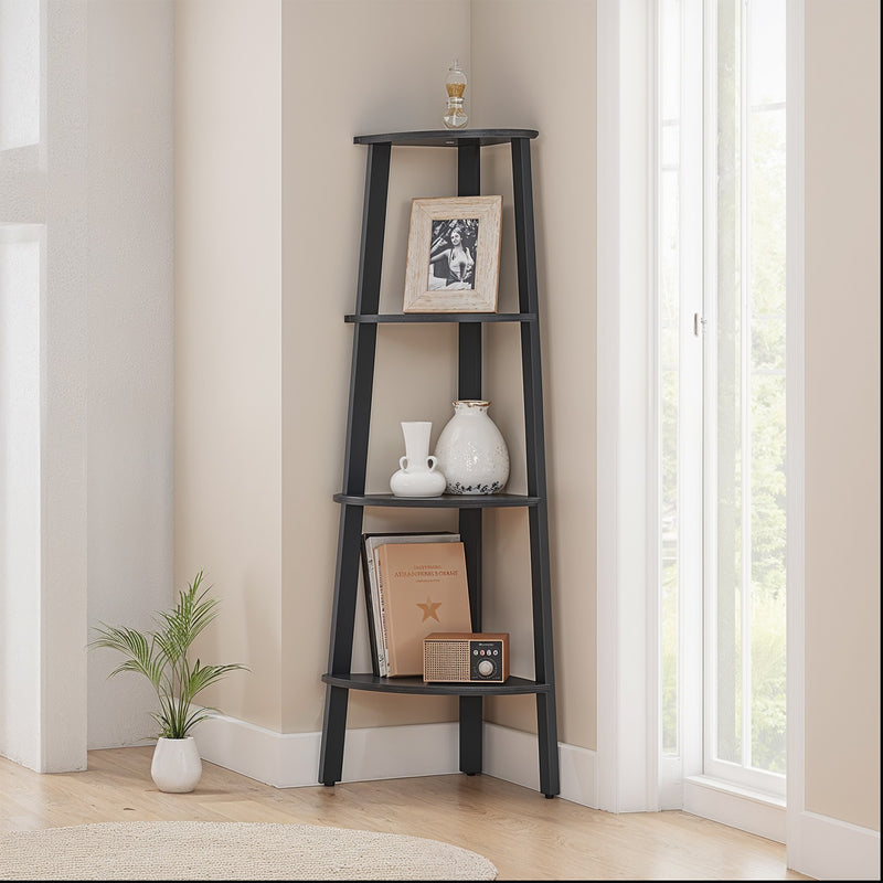4 Tier Corner Bookshelf with Steel Frame for Living Room or Office Storage by Vasagle