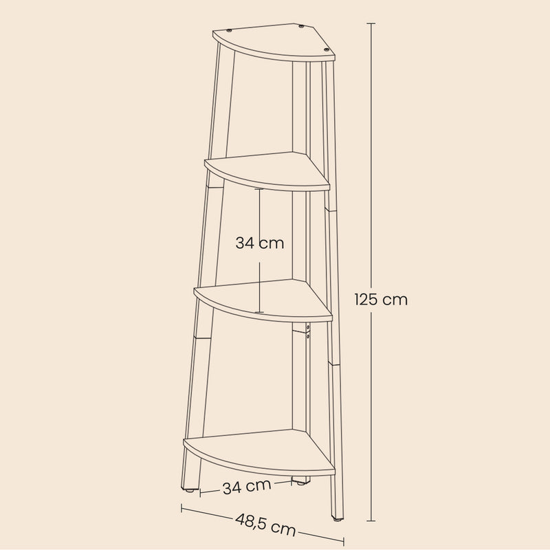 4 Tier Corner Bookshelf with Steel Frame for Living Room or Office Storage by Vasagle