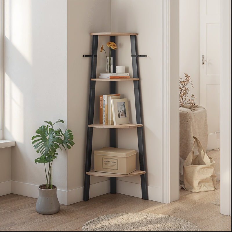 4 Tier Corner Bookshelf with Storage Shelves and Sturdy Steel Frame by Vasagle