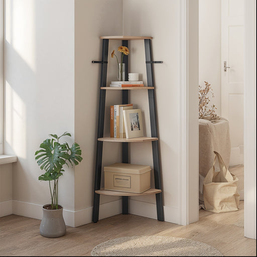 4 Tier Corner Bookshelf with Storage Shelves and Sturdy Steel Frame by Vasagle