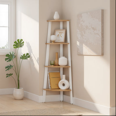 4 Tier Corner Shelf Unit with Steel Frame for Bedroom or Living Room Storage by Vasagle