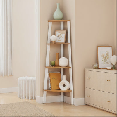 4 Tier Corner Shelf Unit with Steel Frame for Bedroom or Living Room Storage by Vasagle