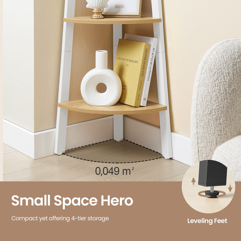 4 Tier Corner Shelf Unit with Steel Frame for Bedroom or Living Room Storage by Vasagle