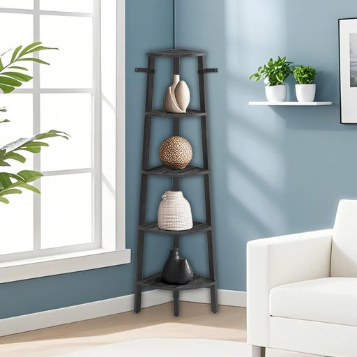 5 Tier Corner Ladder Shelf for Living Room Space Saving Display Unit by Vasagle