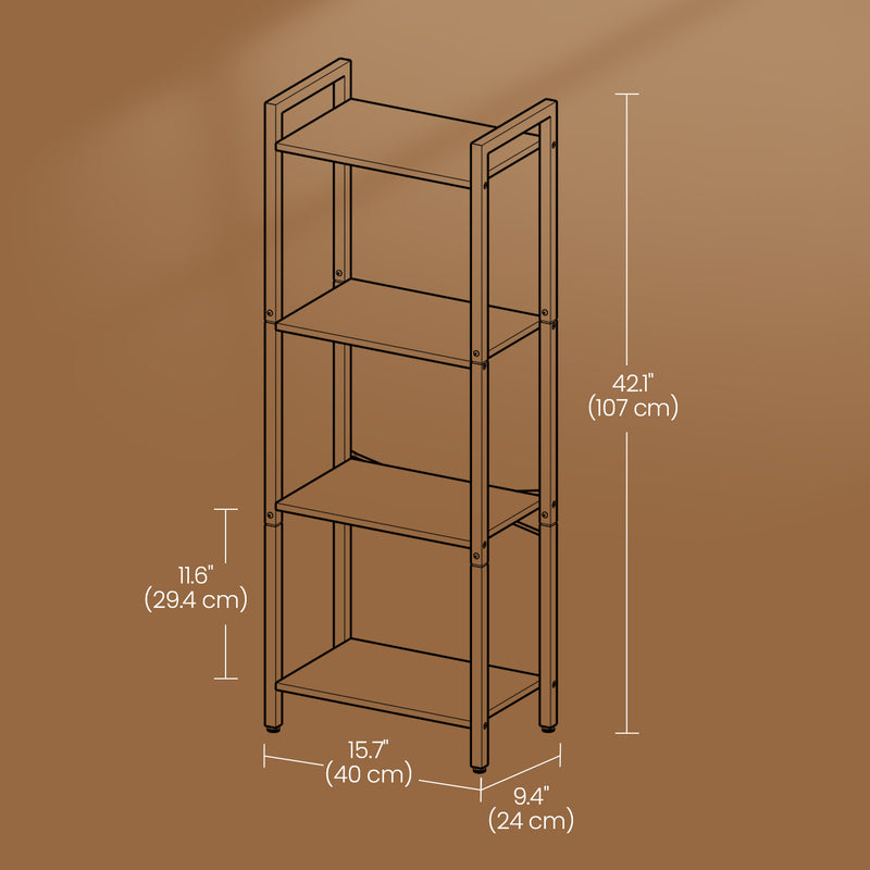 Tall 4 Tier Narrow Bookshelf Slim Bookcase for Small Spaces and Living Room by Vasagle