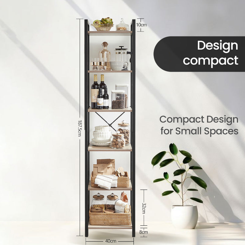 Tall 6 Tier Narrow Bookshelf with Steel Frame for Small Spaces and Living Room by Vasagle