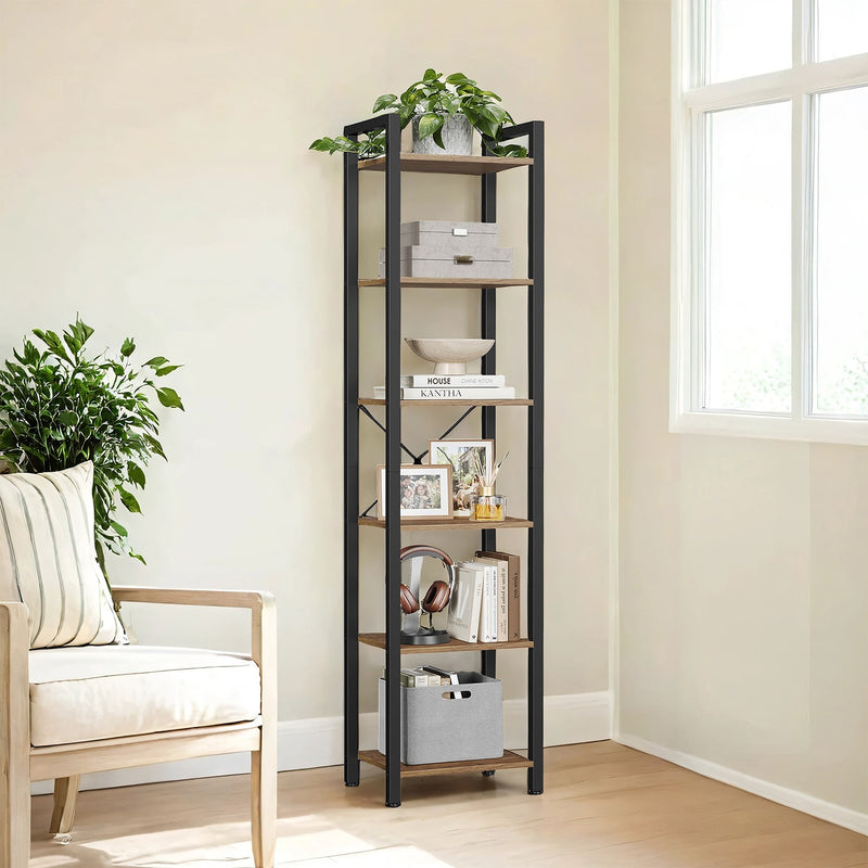 Tall 6 Tier Narrow Bookcase with Steel Frame Ideal for Small Spaces by Vasagle