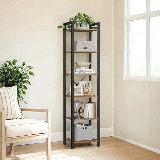 Tall 6 Tier Narrow Bookcase with Steel Frame Ideal for Small Spaces by Vasagle