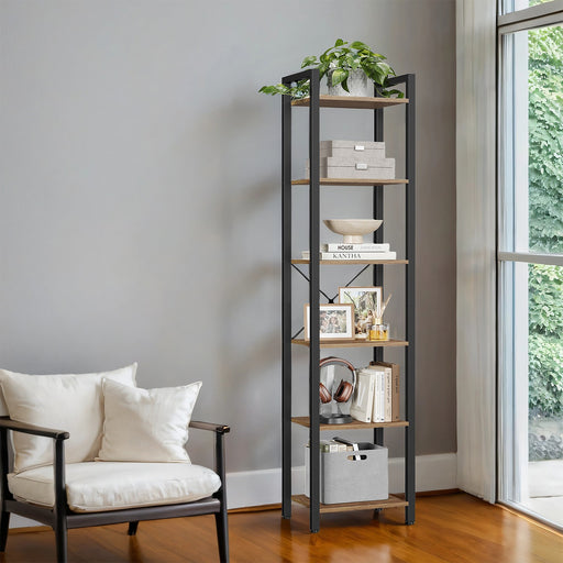 Tall 6 Tier Narrow Bookcase with Steel Frame Ideal for Small Spaces by Vasagle