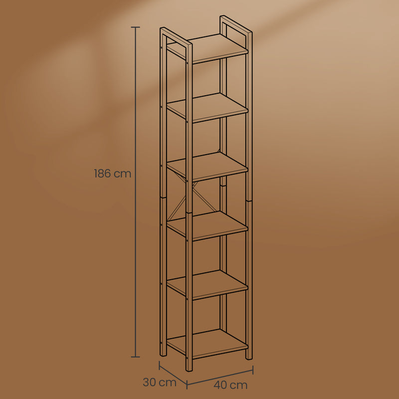 Tall 6 Tier Narrow Bookcase with Steel Frame Ideal for Small Spaces by Vasagle
