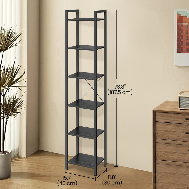 6 Tier Narrow Tall Bookshelf Space Saving Skinny Bookcase for Living Room by Vasagle
