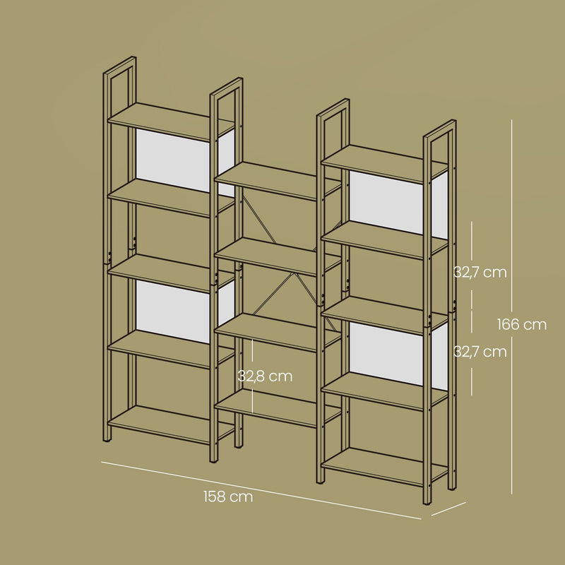 5 Tier Bookshelf with 14 Open Shelves and Sturdy Metal Frame for Home Office by Vasagle