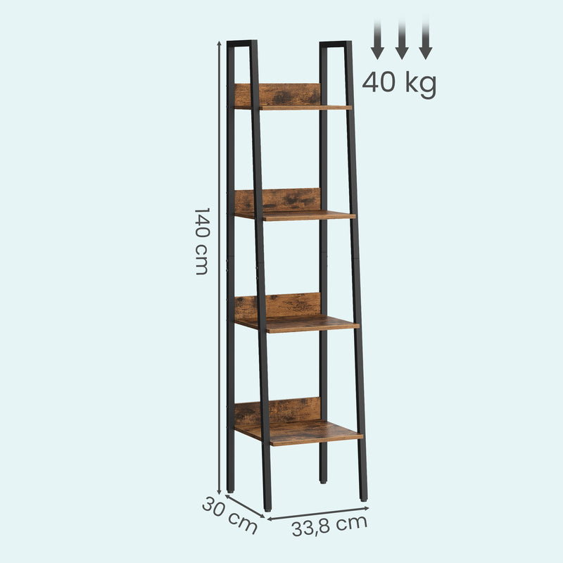 Vasagle Narrow 4 Tier Ladder Bookcase Shelf with Storage for Bedroom or Living Room 34x30x140cm VASAGLE