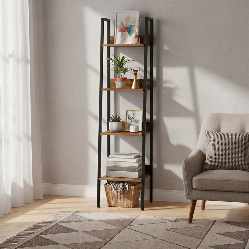Vasagle Narrow 4 Tier Ladder Bookcase Shelf with Storage for Bedroom or Living Room 34x30x140cm VASAGLE
