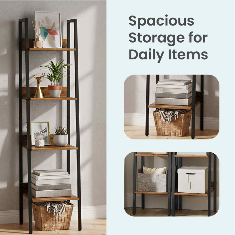Vasagle Narrow 4 Tier Ladder Bookcase Shelf with Storage for Bedroom or Living Room 34x30x140cm VASAGLE