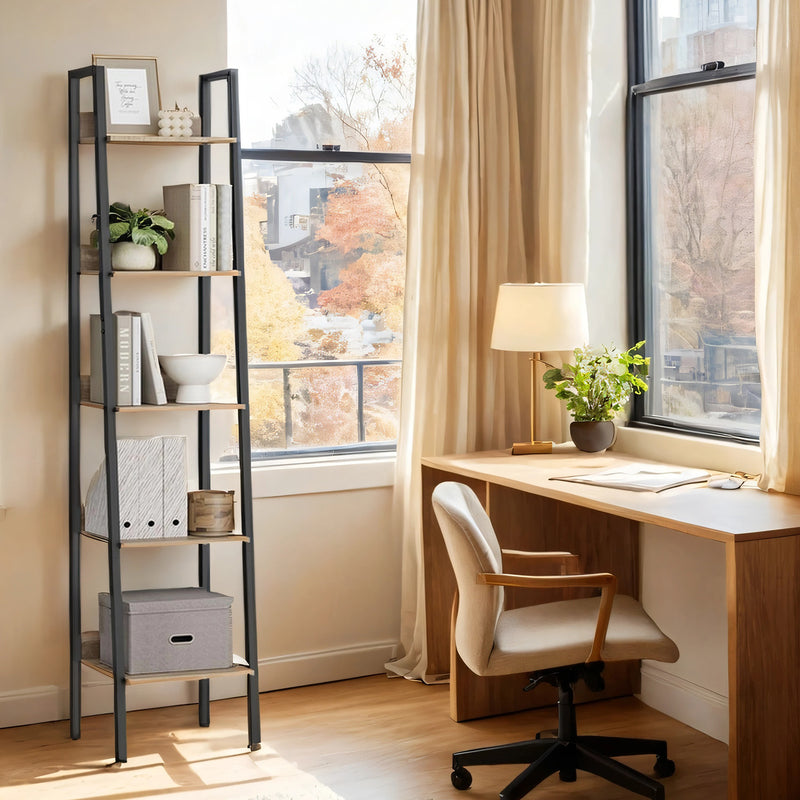5 Tier Narrow Ladder Bookshelf for Small Spaces and Home Office Storage by Vasagle