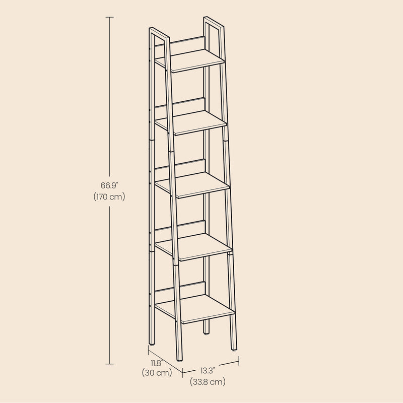 5 Tier Narrow Ladder Bookshelf for Small Spaces and Home Office Storage by Vasagle