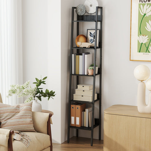 5 Tier Narrow Bookshelf Tall Storage Organiser for Small Spaces Rustic Brown by Vasagle