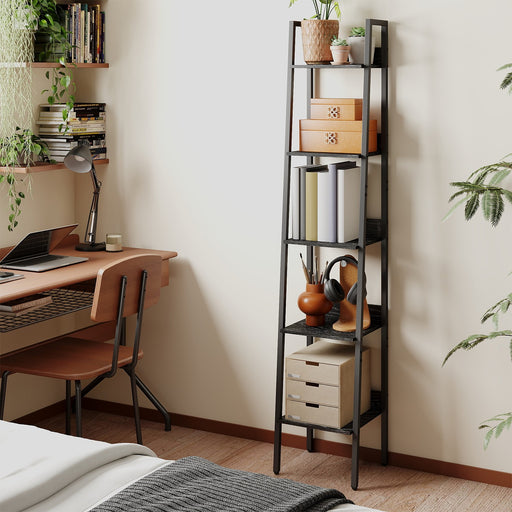 5 Tier Narrow Bookshelf Tall Storage Organiser for Small Spaces Rustic Brown by Vasagle