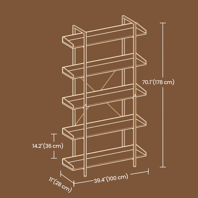 5 Tier Bookcase with Spacious Storage Shelves for Home or Office Organisation by Vasagle