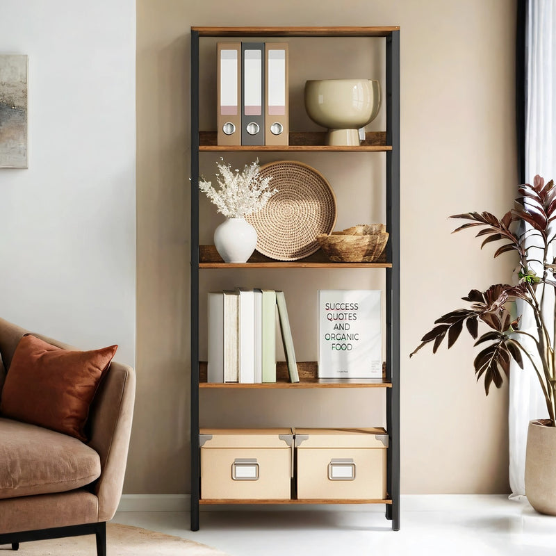 5 Tier Industrial Bookcase With Back Panels and Open Shelves for Home Office by Vasagle
