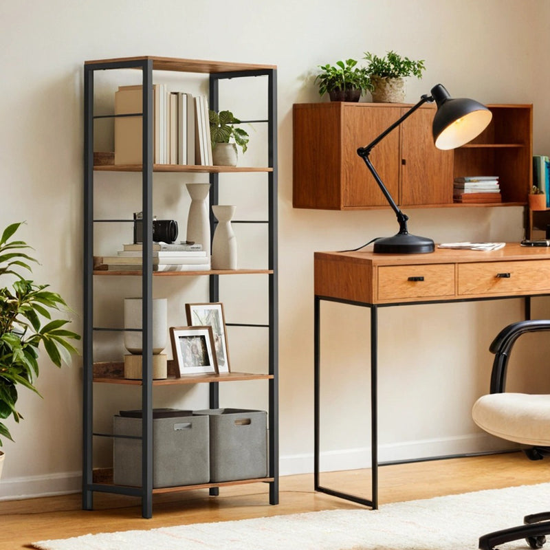 5 Tier Industrial Bookcase With Back Panels and Open Shelves for Home Office by Vasagle