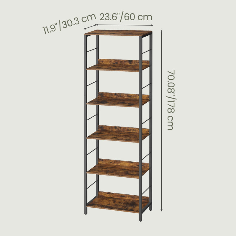 6 Tier Rustic Brown Storage Shelf Bookcase for Living Room or Home Office by Vasagle VASAGLE