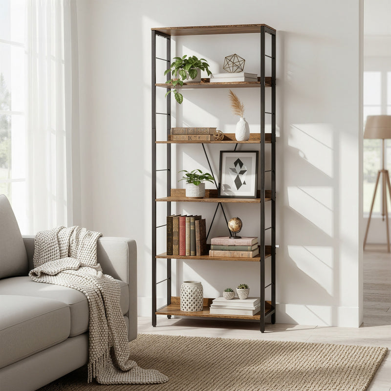 6 Tier Rustic Brown Storage Shelf Bookcase for Living Room or Home Office by Vasagle VASAGLE
