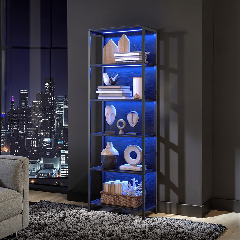 6 Tier Bookshelf with Dimmable LED Lights and Steel Frame for Modern Storage by Vasagle