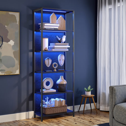 6 Tier Bookshelf with Dimmable LED Lights and Steel Frame for Modern Storage by Vasagle