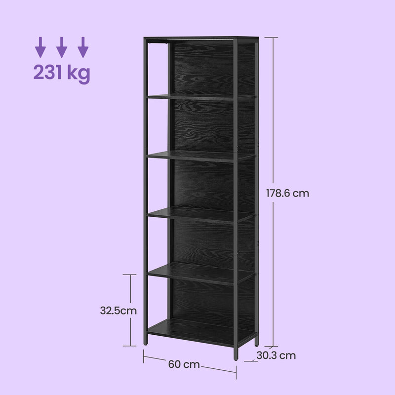 6 Tier Bookshelf with Dimmable LED Lights and Steel Frame for Modern Storage by Vasagle