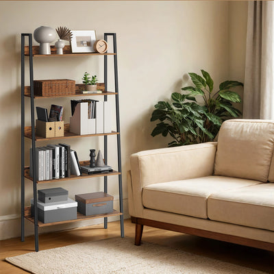 5 Tier Ladder Shelf Narrow Wooden Bookshelf for Home Office or Living Room by Vasagle