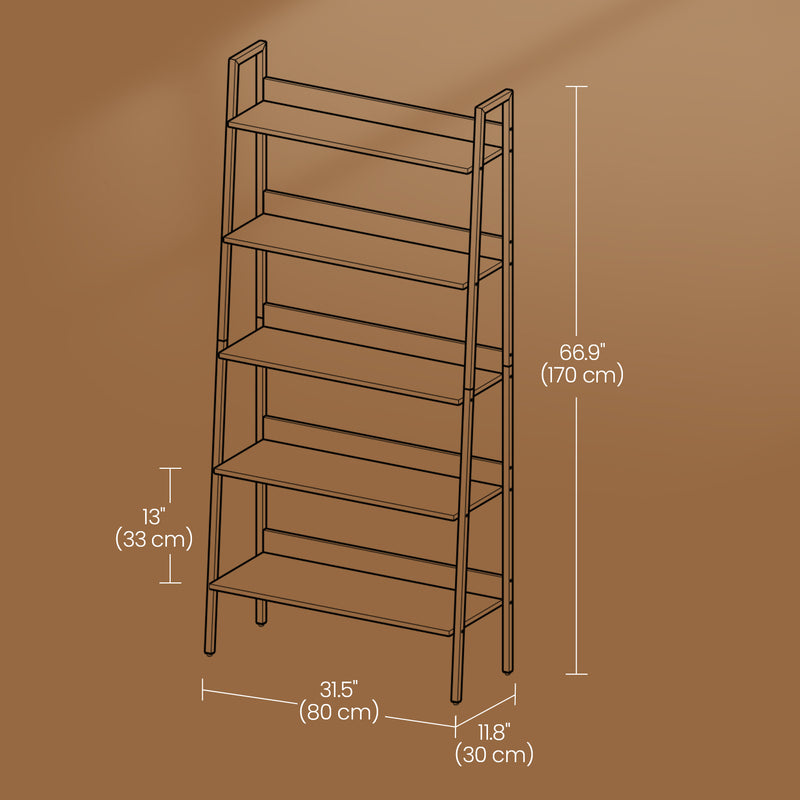 5 Tier Ladder Shelf Narrow Wooden Bookshelf for Home Office or Living Room by Vasagle