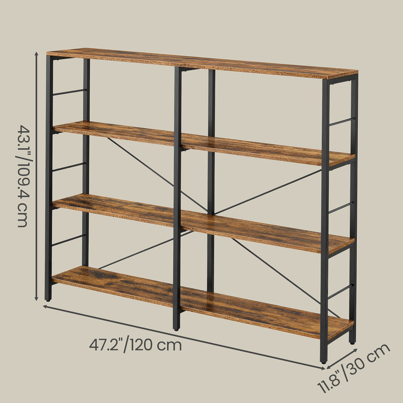 Industrial Style Bookcase with 4 Shelves for Living Room or Office Storage by Vasagle 120 x 30 x 109cm VASAGLE
