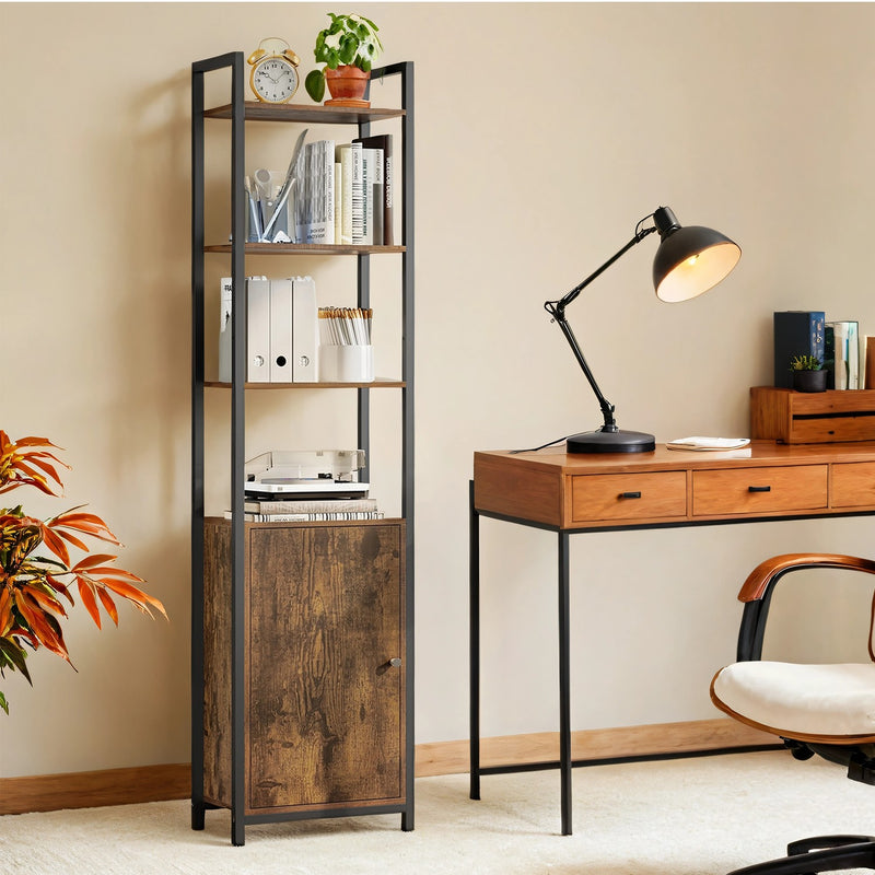 Tall 6 Tier Bookcase with Door and Adjustable Shelves for Home Office Storage by Vasagle