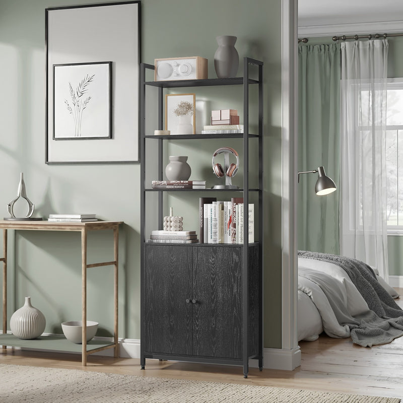 Tall 6 Tier Bookcase with Storage Cabinet and Sturdy Metal Frame by Vasagle