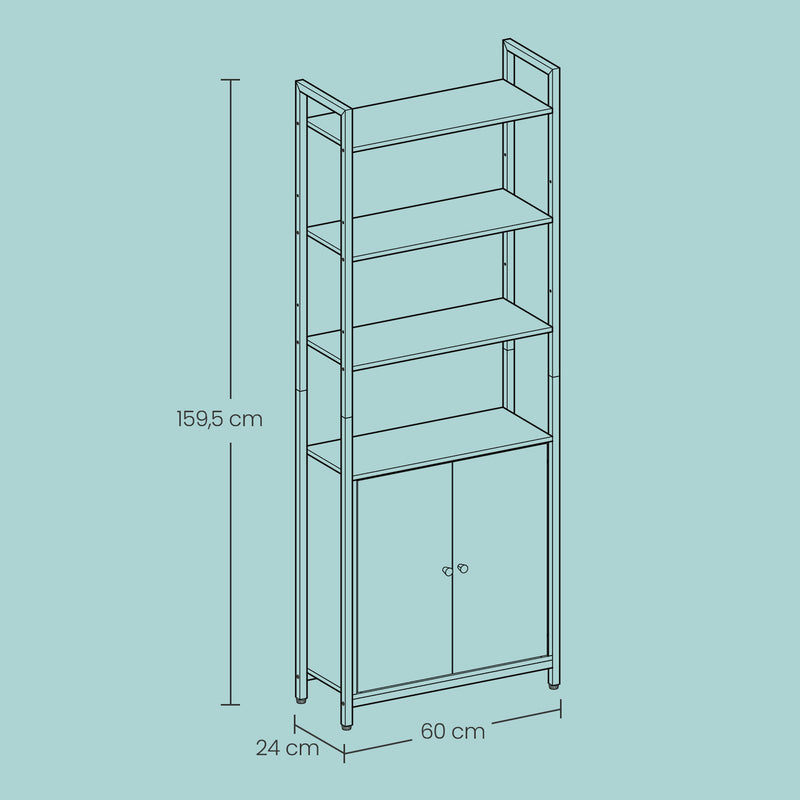 Tall 6 Tier Bookcase with Storage Cabinet and Sturdy Metal Frame by Vasagle