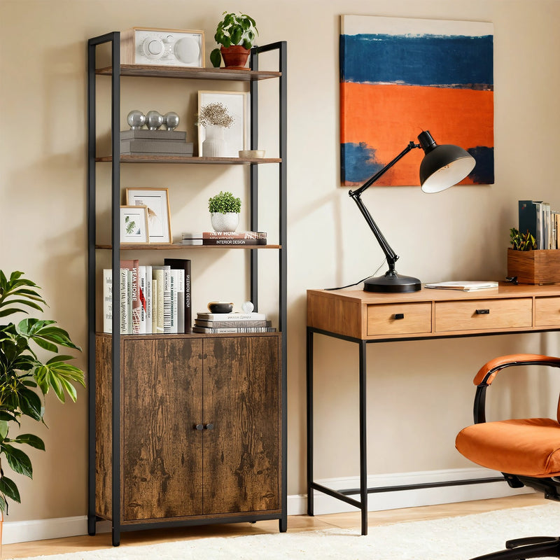 Tall 6 Tier Bookshelf with Cabinet Storage and Sturdy Metal Frame for Home Office by Vasagle