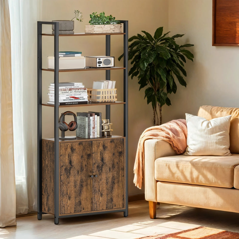 Tall 6 Tier Bookshelf with Cabinet Storage and Sturdy Metal Frame for Home Office by Vasagle