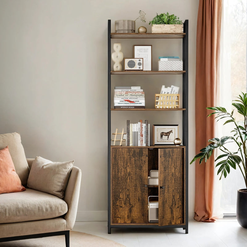 Tall 6 Tier Bookshelf with Cabinet Storage and Sturdy Metal Frame for Home Office by Vasagle