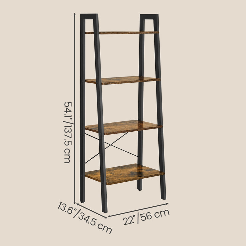 Compact Industrial Ladder Bookcase 4 Tier Steel Frame Durable Storage Display Shelf by Vasagle VASAGLE