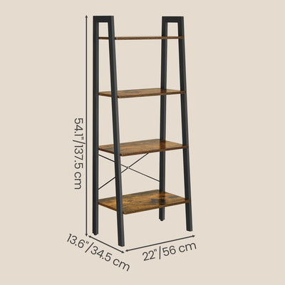 Compact Industrial Ladder Bookcase 4 Tier Steel Frame Durable Storage Display Shelf by Vasagle VASAGLE