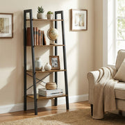 Compact Industrial Ladder Bookcase 4 Tier Steel Frame Durable Storage Display Shelf by Vasagle VASAGLE