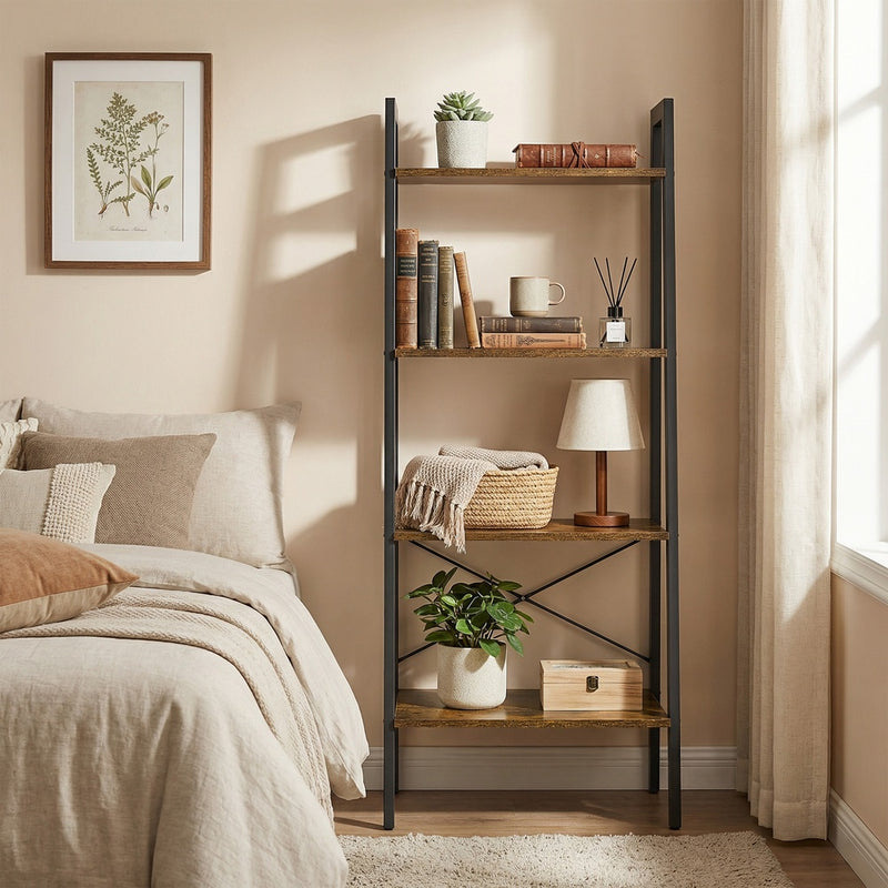 Compact Industrial Ladder Bookcase 4 Tier Steel Frame Durable Storage Display Shelf by Vasagle VASAGLE