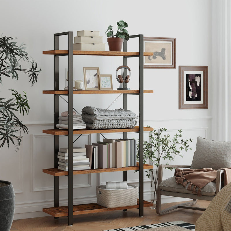 5 Tier Wooden Bookshelf Freestanding Storage Rack for Home or Office by Vasagle