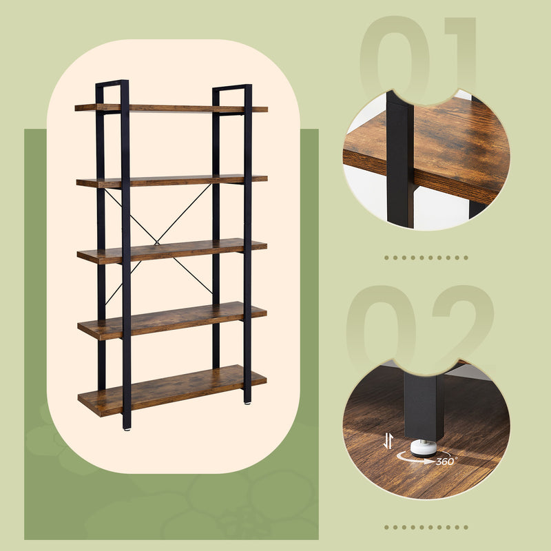 5 Tier Wooden Bookshelf Freestanding Storage Rack for Home or Office by Vasagle